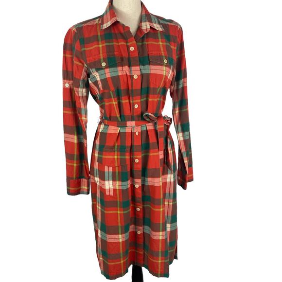 L.L. Bean Signature Madras Camp Shirt Dress Red Plaid Button Down Womens Size 10 - Picture 16 of 16